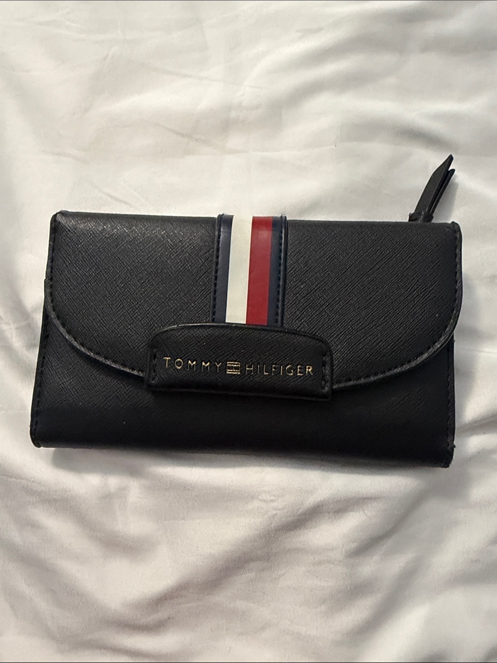 Tommy Hilfiger Black Wallet with Red, White & Blue Stripe